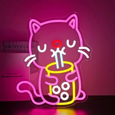 귀여운 고양이 보바티 LED 네온사인 벽 장식 미적 감각의 방 조명 USB 걸이형 야간 (침실 바 파티용), 03 40.2x33CM