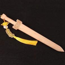 有貨桃木劍法器擺件一體無拼接虎頭劍秦長短漢劍道士劍桃木支架劍架 過爐保平安 鎮宅保平安, 回紋小號無漆款：長40厘米, 1個