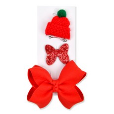 올치 반려동물 똑딱 집게 머리 핀 혼합 세트, 3개, 크리스마스 레드