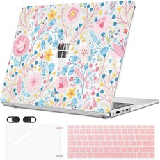 Microsoft Surface Laptop용 케이스 13.8인치 2036 터치스크린 7판 2024년 출시 스크래치 방지 패턴 플라스틱 하드 쉘 키보드 커버 및 스크린 필름 보, Pink Floral