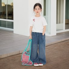 新款可愛童裝 女童牛仔褲 女童春秋款牛仔褲新款兒童服裝洋氣韓版潮酷時髦蝴蝶結直筒闊腿褲