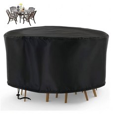 야외가구커버 라운드 테이블 커버 방수 옥스포드 420D 무거운 정원 가구 의자 세트 먼지 고리 버들 보호 파티오 비 눈, black, 227x100cm