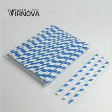 【Virnova】 竹纖維 紙吸管 6x195mm 藍白條紋 平頭 裸裝 彩色 派對 生物可分解 環保吸管, 1包, 100支