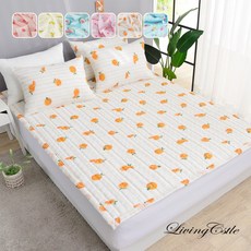국산 여름 리빙캐슬 프루타 과일 시어서커 침대패드, 화이트 오렌지