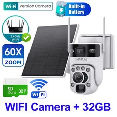 줌 태양광 카메라 패널 보안 휴머노이드 추적, 8. 60X WIFI ADD 32GB, 기본