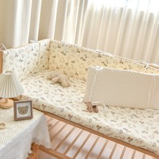 DFMEI 新生嬰兒一片式牀圍寶寶純棉豆豆防撞緩衝軟包兒童拼接牀圍欄擋布, 叢林小兔【高度28cm】:60cm1片