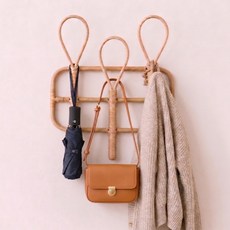 라탄 벽걸이 3구 훅 행거 옷걸이 코트랙, 세로