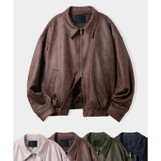 [블랙모먼트] 비건 스웨이드 오버핏 미니멀 인시전 바이커 집업 자켓