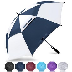 ZOMAKE 자동 오픈 엑스트라 라지 골프 우산 137.2cm(54인치) 이중 캐노피 통기성 방풍 오버사이즈 스틱 우산(블랙), 62인치, D-화이트, 블루