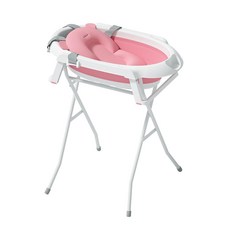 접이식 욕조 신생아 목욕 고급형 바퀴형 세면대, 프레임+핑크 욕조+핑크 매트