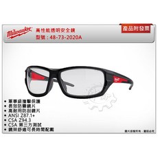 ＊鑫崙五金【缺貨中】美沃奇 高性能有色安全眼鏡 48-73-2020A (透明), 1個