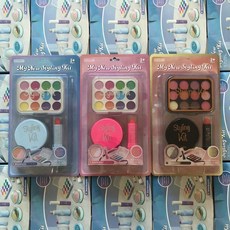 兒童過家家仿真化妝玩具彩妝套裝 女孩玩具 附收納盒 不可塗抹, 粉色/藍色/棕色熱銷三件套組合, 1個