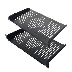 RIVECO 2피스 1U 랙 선반 48.3cm(19인치) 35cm 마운트 장비 블랙 장착용 35cm 캔틸레버 네트워크 깊이 캐비닛 2개 통기성 트레이, 10 Inches