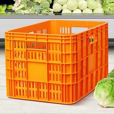 대형수납바구니 적층식상자 사각 플라스틱운반 다용도 이사바구니 손잡이바구니 콘티박스 바스켓DC_, 1개