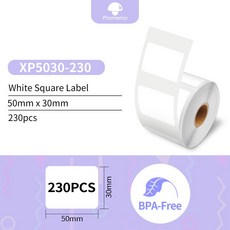 열전사 프린터 잉크 없는 Phomemo-M110 라벨 메이커 바코드 주소 의류 사진 로고 보석류 소매 비즈니스용, [12] White Label 50x30