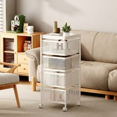 내일내꺼 이동식 트롤리 수납함 회전 철제 수납장, 화이트, 4단
