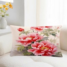 모란꽃 패턴 소파쿠션 양면 소파 쿠션 솜 포함 세탁가능 고탄력 침실 장식 꽃패턴 대형 소파용 꽃쿠션 안락한 사용감 트렌디한 스타일, 모란꽃1-1, 40 x 40CM (솜포함 양면쿠션)