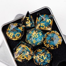 跑團骰子coc20麵骰子流沙樹脂桌遊高檔骰子dice多麵骰子色子篩子, 藍色流沙金箔七個套裝+盒子, 1個