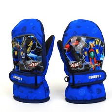 Hello CARBOT 衝鋒戰士 兒童圖案拇指手套男童滑雪手套兒童加厚防水手套連指手套