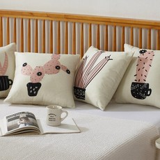 아트박스/샤이닝홈 러프 소파 쿠션커버 45x45 핑크선인장