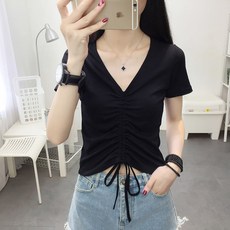 베씨 여성 브이넥 주름 라틴댄스 상의 밸리 라인공연 여자 살사 단체복 스포츠 무용, 블랙