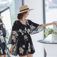 couyor 임산부 빅사이즈 원피스 수영복 스커트 세트 플라워 호캉스 임부수영복 원피스수영복 실내수영복 비치원피스 빅사이즈 모노키니 체형보정 수영복 맘수영복