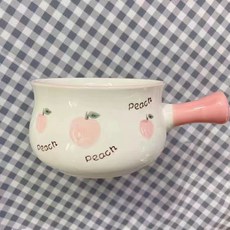 可愛創意水蜜桃陶瓷帶把小奶鍋少女心甜品碗沙拉碗麵碗, 1個, 可愛水蜜桃小奶鍋（不可明火）