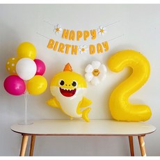 [하루비파티] 캐릭터풍선 두돌생일 생일파티세트, 아기상어, 1개
