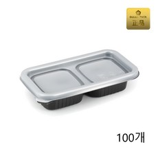 버디팩 PP 2칸 일회용 소스 용기 M-0814-2A 검정 반찬 포장 배달, 1개, 100세트