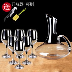 臺南出貨 可開票 水晶玻璃紅酒醒酒器套裝家用葡萄酒杯盡快加厚個性創意歐式分酒壺, 6】帶把醒酒器+a款紅酒杯6只+, 1個