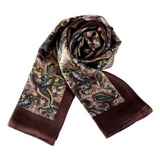 YangtzeStore 남성용 롱 샤르무즈 새틴 실크 스카프 마룬 체크 11 141402, 브라운 페이즐리 패턴