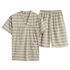 男女款汗蒸服 足浴足療桑拿服 洗浴中心浴衣, 女黃點條,3XL, 女黃點條