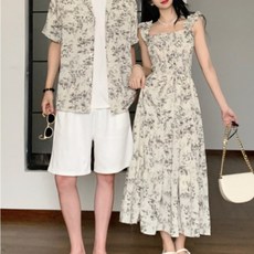 커플 시밀러룩 셔츠 패밀리룩 호캉스 드레스 휴양지 신혼여행 웨딩촬영 반팔 하와이안 긴팔 원피스