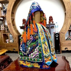 藍色精繡凸棉龍袍-柔軟吸水舒適浴袍, 1個, 尺2長