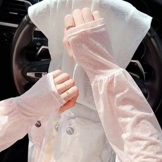 防曬袖套 寬鬆透氣 冰絲護手臂, 粉色（蕾絲款）冰感防曬,均碼【錦綸防嗮】, 1個