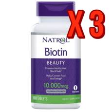 [Natrol] 비오틴 맥시멈 스트렝스 10000 mcg 100 타블렛 3 SET, 300정, 1개