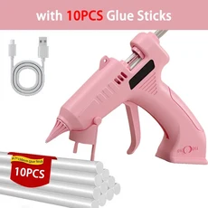 무선 핫멜트 글루건 학교 프로젝트용 3.7V 1800mAh USB 충전 60분 사용시간 7mm 호환 누수 방지 쿨 터치 노, 01 China Mainland, 03 With 10 Glue Sticks
