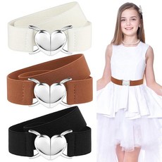 APLZGMG 여아용 하트 버클이 달린 탄성 벨트 3개 귀여운 스트레치 용 허리 조절 가능한 바지 드레스 청바지 멀티컬러. 129253