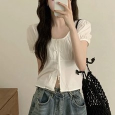투니스 여성 버튼 스트랩 숏 반소매 셔츠