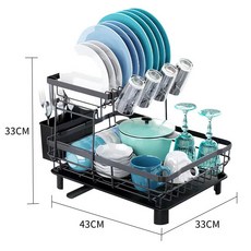 廚房瀝水碗碟架碗筷瀝水籃水槽洗碗池放碗架收納架餐具置物架, 1個, 【黑色】雙層全配