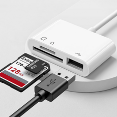 아이엠듀 C타입 3 in 1 USB TF SD카드 리더기, 화이트, 1개
