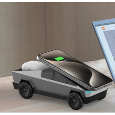 복[WL]맥세이프 사이버트럭 3 in 1 고속 무선충전기 데스크탑 qi2인증 갤럭시 애플워치 충전기, 그레이, 3in무선충전기