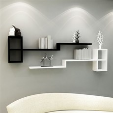 客廳墻麵裝飾書架墻上置物架臥室床頭隔闆壁掛式簡易收納創意格子弔櫃掛墻式 儲物櫃 墻壁櫃 弔櫃 收納櫃 儲物櫃 置物櫃 Z, 1.4米上黑下白