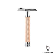 CONQUEST 德國 MUHLE 穆勒 R89 鉻銀傳統刮鬍刀，經典三件式手動刮鬍刀，紳士頂級刮鬍體驗, 1個, R41 ROSE 刮鬍刀, 1