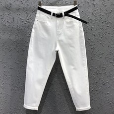 여성 스판 와이드 배기 팬츠 편안한 9부 청바지 데일리룩