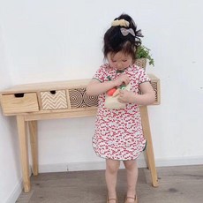 女童夏裝草莓圖案旗袍公主裙