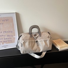HROBAG 多功能旅行袋 健身包 游泳包 抽繩設計 尼龍材質, 灰色