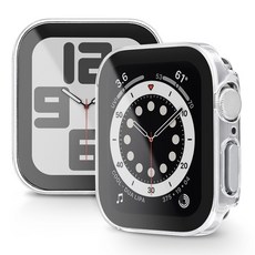 뷰씨 애플워치 스퀘어 풀커버 일체형 9H 강화유리 액정보호 케이스, 투명