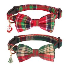 ADOGGYGO 리본이 달린 크리스마스 개 목걸이 조절 가능한 레드 그린 격자무늬 나비 넥타이 칼라 소형 중형 대형견용(라지), ADOGGYGO 리본이 달린 크리스마스 개 목걸이, 조, 1