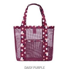 韓國時尚瀝水網紗手提袋大容量透氣漏水洗澡健身洗浴收納包沙灘包, 酒紅花朵